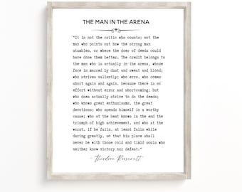 The Man In The Arena,Theodore Roosevelt Quotes,Inspirational Print,Poster,Printable Wall Art, Inspiring Speech, Digital Download.Living Room