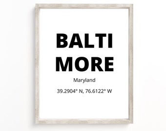Baltimore Coordinates Art Print: Maryland City Wall Decor (Digital Download)