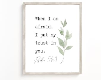 Salmo 56:3 Cuando tengo miedo, en ti confío. Versículo bíblico para pared. Decoración cristiana moderna. Impresión de las Escrituras. Póster con cita bíblica imprimible.