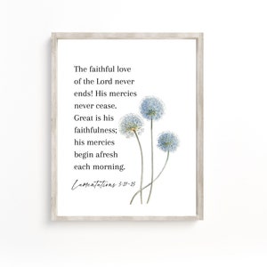 His Mercies Are New Every Morning, Lamentations 3, Christian Wall art, Bible Verse Printable Watercolor Bible Verse Wall Art Baptism gift