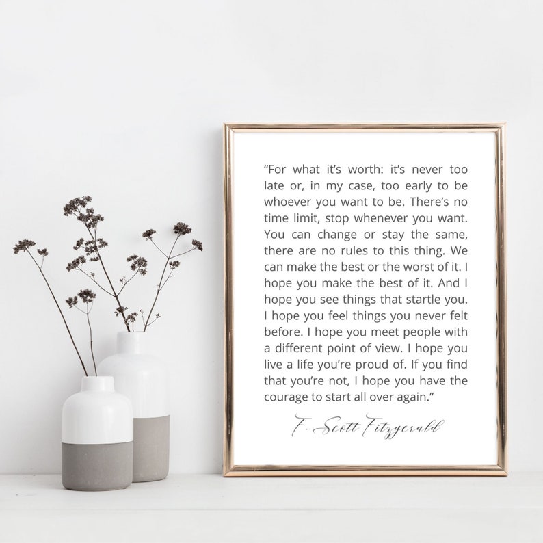 F Scott Fitzgerald Wall Art for What It's Worth Quote Etsy