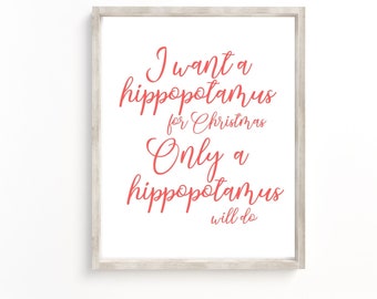 Hippo Christmas Print: Funny Holiday Calligraphy Art (Digital Download)