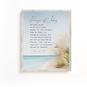Oración de Jabez, 1 Crónicas 4:10, Arte de la pared de las Escrituras, Arte de la pared cristiana, Signo del versículo bíblico, Regalo cristiano, Obras de arte de las Escrituras, Casa de playa
