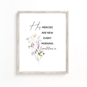 His Mercies Are New Every Morning, Lamentations 3, Christian Wall art, Bible Verse Printable Watercolor Bible Verse Wall Art Baptism gift