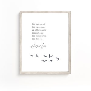 To Kill a Mockingbird Quote, Harper Lee, Book Lovers Gifts, She Was One of the Rare Ones Print, Downloadable Print, Feather Art,