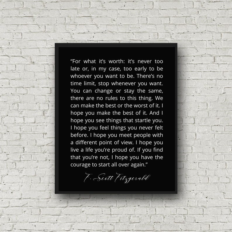 F Scott Fitzgerald Wall Art for What It's Worth Quote Etsy