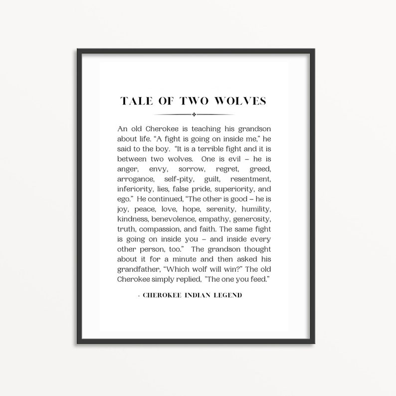 Tale Of Two Wolves Tale of Two Wolves Sign, Inspirational Quote Sign, Native American ...
