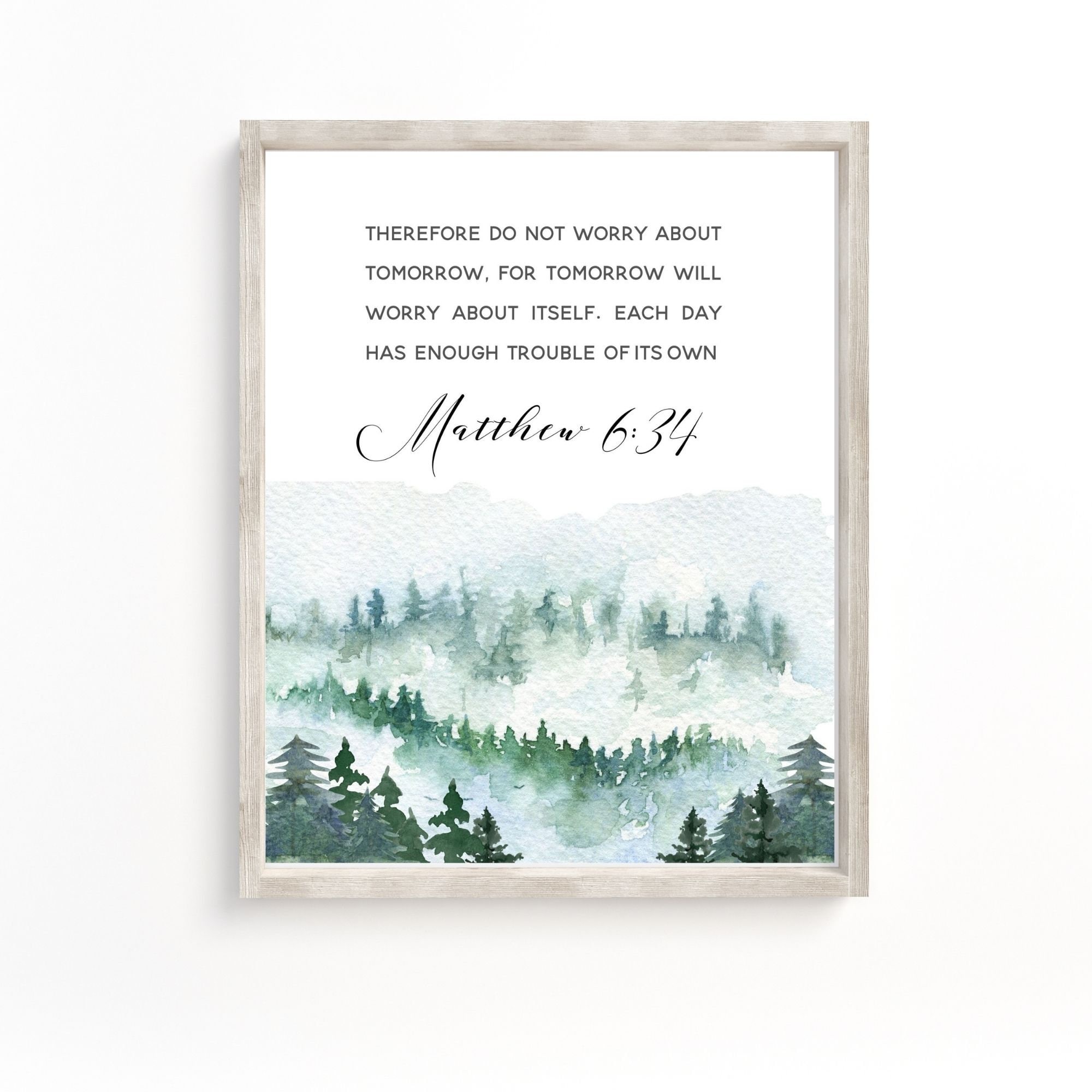 Matthew 6:34 Do Not Worry About Tomorrow Bible Verse wall art print Scripture Verse printable Baptism Nursery Christian, Farm Wall Decor