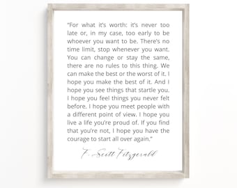 F Scott Fitzgerald Quote Art Print: Inspirational Wall Decor (Digital Download)