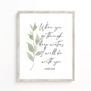 Isaiah 43:2 Wall Art, Botanical Scripture Wall Art, Christian Botanical Print, Beach House Print, Water Color Bible Art, Farmhouse