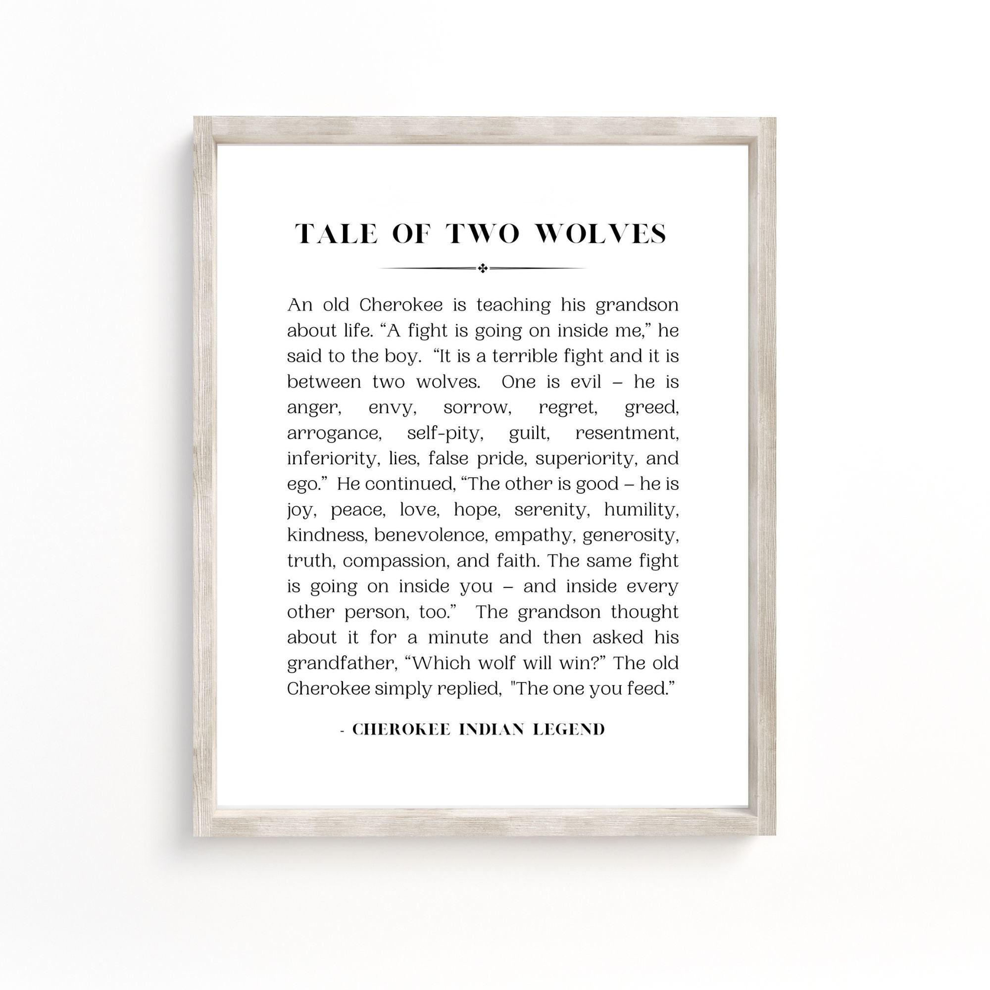 Tale Of Two Wolves Tale of Two Wolves Sign, Inspirational Quote Sign, Native American ...