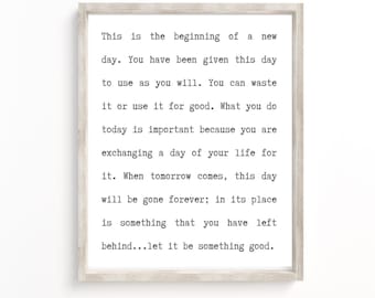 Inspirational Quote Print: New Day Beginning, Modern Home Decor (Digital Download)