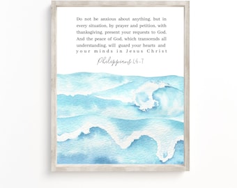 Philippians 4:6-7 Beach Print, Bible Verse Wall Art (Digital Download)