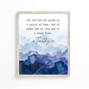 Denn Gott hat uns nicht den Geist der Angst 2 Timothy 1:7 Bibel Vers Wand Kunst Christliche Geschenke Taufe Geschenk Kindergarten Bibel Zitate Aquarell