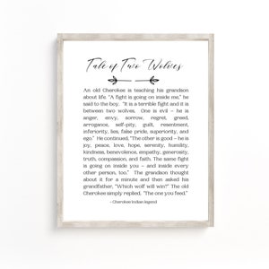 Tale of Two Wolves Art Print: Cherokee Wisdom Quote (Digital Download)