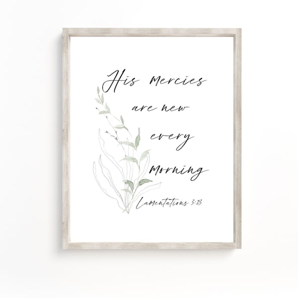 His Mercies Are New Every Morning, Lamentations 3, Christian Wall art, Bible Verse Printable Watercolor Bible Verse Wall Art Baptism gift