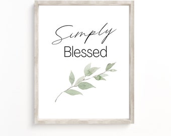 Simply Blessed Botanical Print: Minimalist Farmhouse Wall Art (Digital Download)