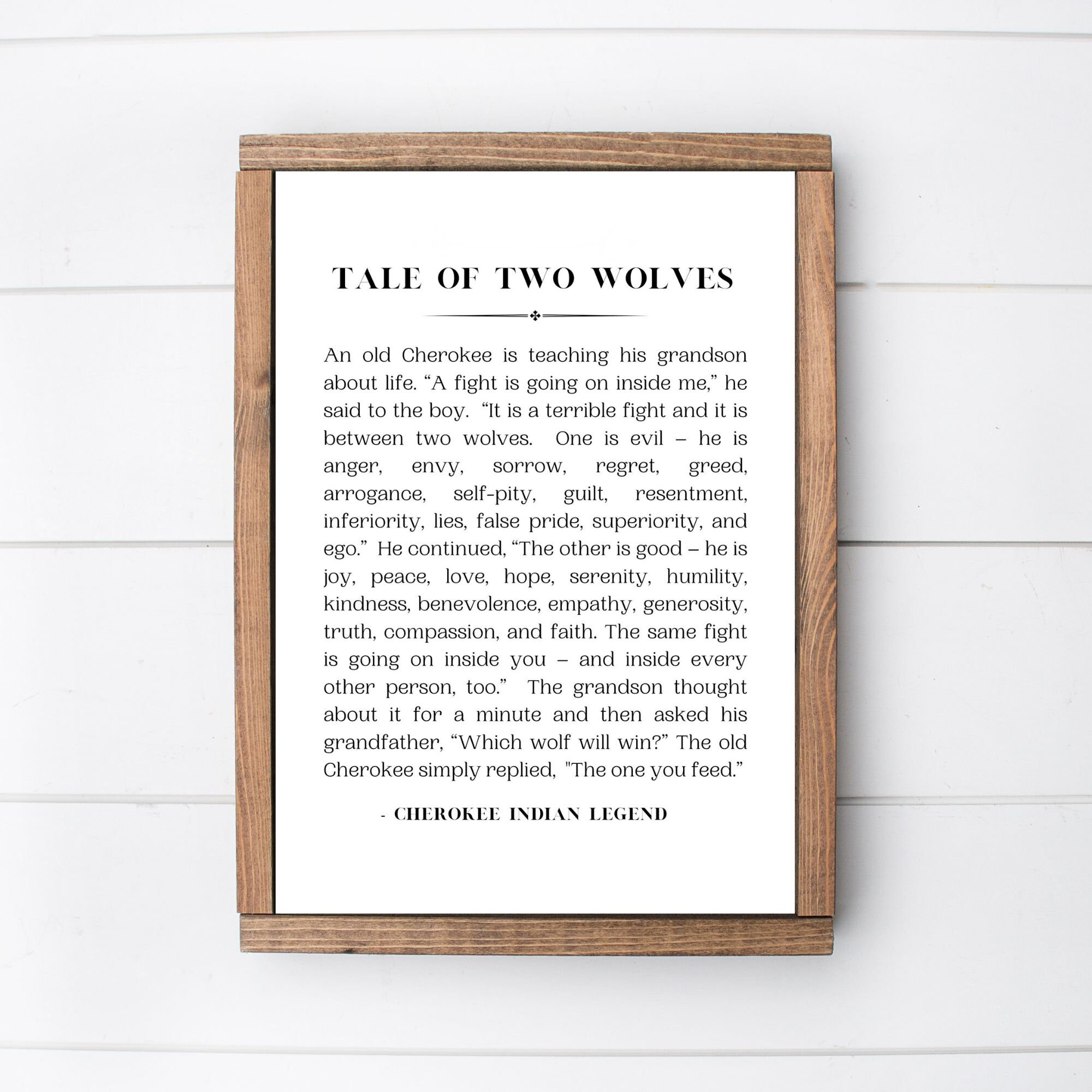 Tale Of Two Wolves Tale of Two Wolves Sign, Inspirational Quote Sign, Native American ...
