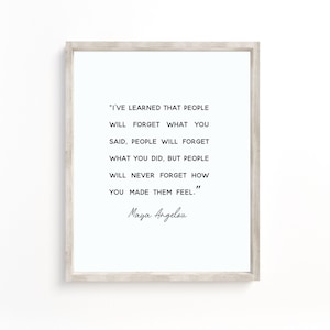 Cytat Mayi Angelou, Sztuka ścienna, Dowiedziałam się, że ludzie zapomną, co powiedziałaś, Dowiedziałam się, Inspirujący cytat,