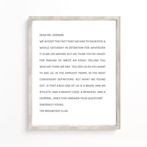 The Breakfast Club Movie Quote Letter to Mr. Vernon - Etsy