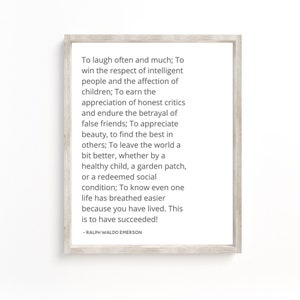 Ralph Waldo Emerson Quote, To laugh often and much,  Literary Art Print, Poetry Art Print, Unframed, Book Lovers Gift, Printable Poster