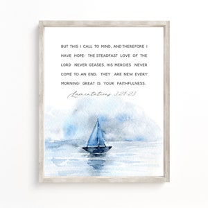 His Mercies Are New Every Morning, Lamentations 3, Christian Wall art, Bible Verse Printable Watercolor Bible Verse Wall Art Baptism gift
