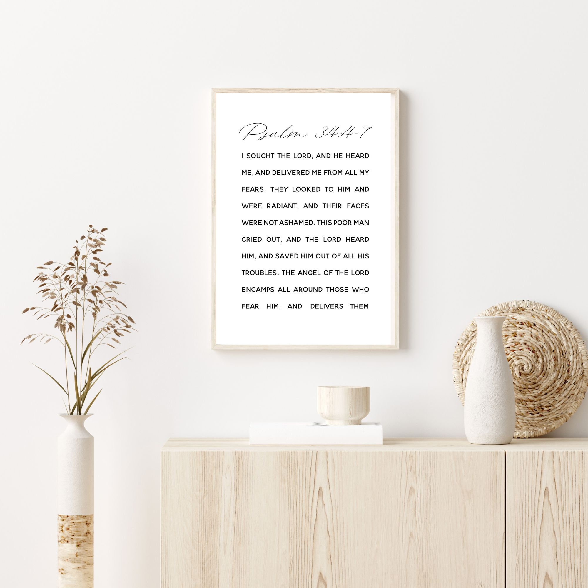 Psalm 34:4-7 I Sought the Lord Bible Verse Wall Art Print, Christian ...