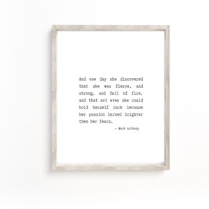 Elle était féroce, forte, pleine de feu, Mark Anthony, Girl Power Poster, Quote Art, Downloadable Prints, Typography Print, Success Quote Print