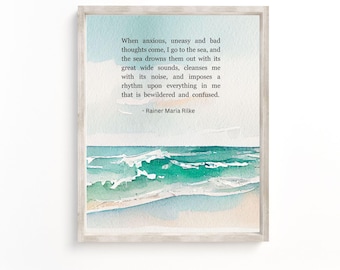Rilke Ocean Quote Print: Inspirational Watercolor Art (Digital Download)