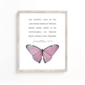 His Mercies Are New Every Morning, Lamentations 3, Christian Wall art, Bible Verse Printable Watercolor Bible Verse Wall Art Baptism gift