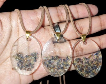 Real Lavender Infused Resin Pendant Necklaces