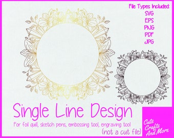 Floral Border Single Line SVG: Foil Quill, Sketch Pen Design (Digital Download)