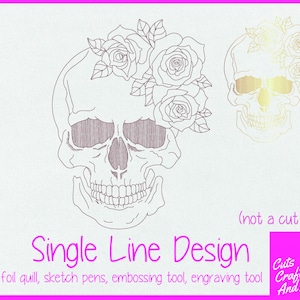 Skull And Roses svg de linha única, folha, pena, relevo, tinta invisível, caneta de desenho, gravura, download digital, Cricut Silhouette, criação de cartões