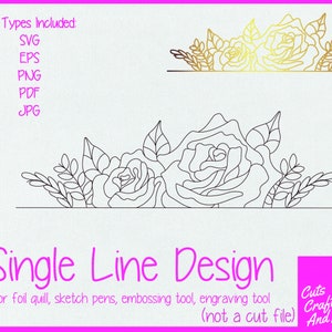 Rosas Monograma de linha única svg, folha, pena, relevo, tinta invisível, caneta de desenho, gravura, download digital, Cricut Silhouette, confecção de cartões
