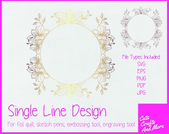 Floral Border Single Line SVG: Foil Quill, Sketch Pen (Digital Download)