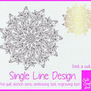 Floral Mandala, single line svg, Folie, Federkiel, Prägedruck, unsichtbare Tinte, Skizzenstift, Gravur, digitaler Download, Cricut Silhouette, Kartenherstellung