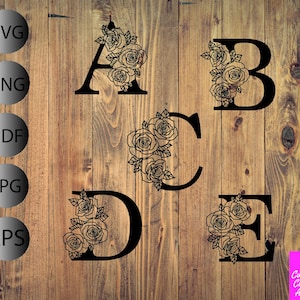 Floral Alphabet, Cricut Silhouette, svg pdf png jpg eps, Handcutting, Papercut Template, Vinyl,  Flower, Roses, Letter designs, alphabet svg