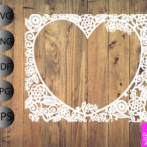 Floral Heart Border, Papercut Template, Cricut Silhouette, svg pdf png jpg eps, Heart, border, Papercutting, handcutting, papercut art