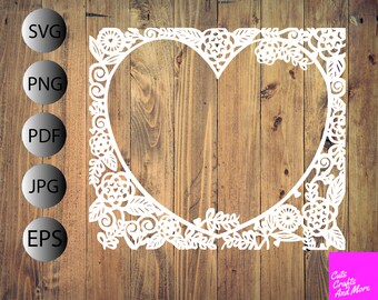 Floral Heart Border, Papercut Template, Cricut Silhouette, svg pdf png jpg eps, Heart, border, Papercutting, handcutting, papercut art