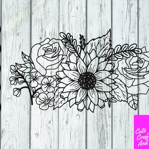 Floral Border SVG: Rose & Sunflower Clipart (Digital Download)