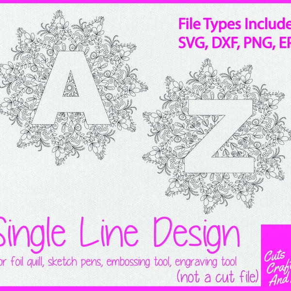 Monogram Alphabet single line svg, foil quill, emboss invisible ink, sketch pen, engraving, digital download, Cricut Silhouette, card making