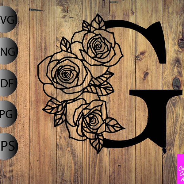 Floral Letter G, Alphabet, Cricut Silhouette, svg pdf png jpg eps, Handcutting, Papercut Template, Vinyl, Flowers, Roses, Papercut Art