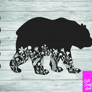 Bär mit Blumen SVG, Cricut Silhouette, Bär Clipart, svg pdf eps jpg, Floral SVG, Bär Clipart, Mama Bär, Mama Bär, Bär svg,