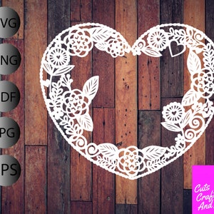 Floral Heart Border, Papercut Template, Cricut Silhouette, svg pdf png jpg eps, Heart, border, Papercutting, handcutting, papercut art