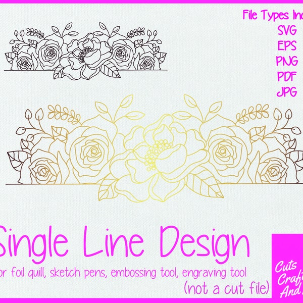 Roses Monogram single line svg, foil, quill, emboss, invisible ink, sketch pen, engraving, digital download, Cricut Silhouette, card making