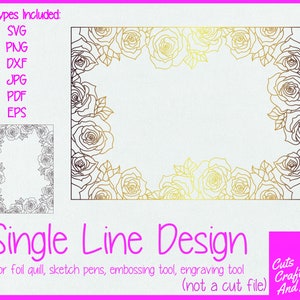 Borda floral, svg de linha única, folha, pena, relevo, tinta invisível, caneta de desenho, gravura, download digital, Cricut Silhouette, criação de cartão