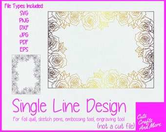 Floral Border Single Line SVG: Foil Quill, Sketch Pen (Digital Download)