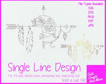 Compass Mandala Single Line SVG: Foil Quill, Sketch Pen Design (Digital Download)