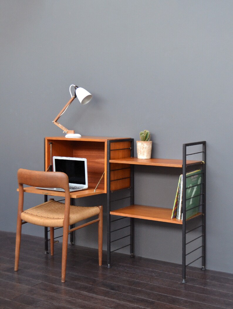 Original Vintage Mid Century Teak And Black Ladderax Bookshelf Image 0