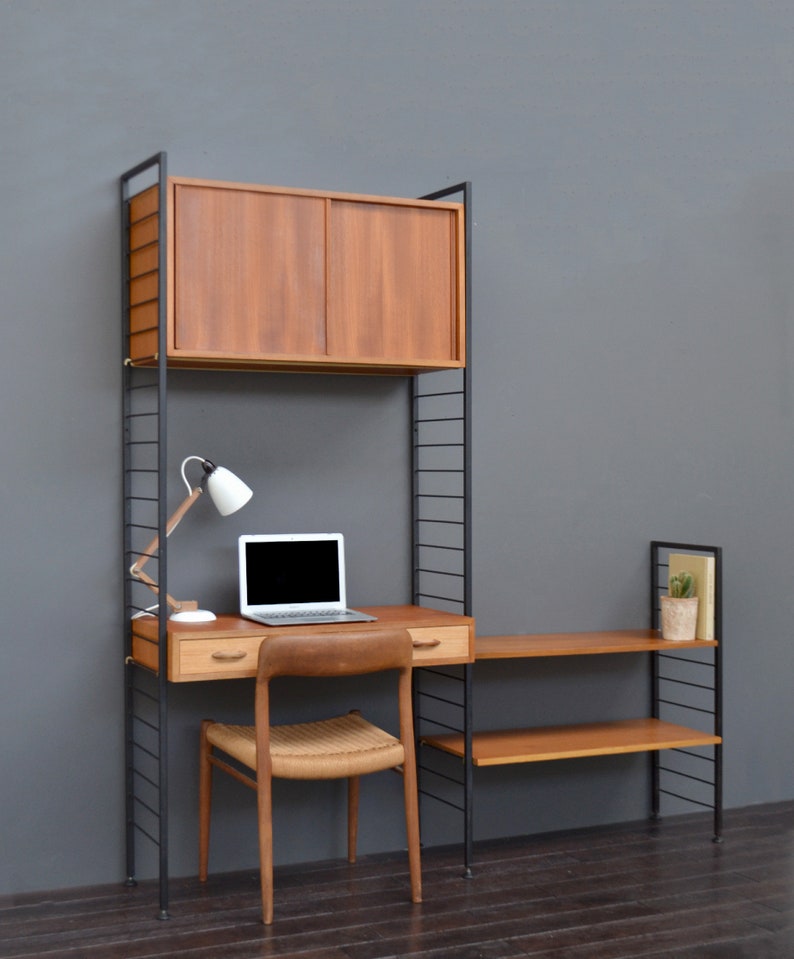 Original Vintage Mid Century Teak And Black Ladderax Bookshelf Image 0